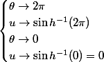 \begin{cases} \theta \to 2\pi \\ u \to \sin h^{-1}(2\pi) \\ \theta \to 0 \\ u \to \sin h^{-1}(0)=0 \end{cases}